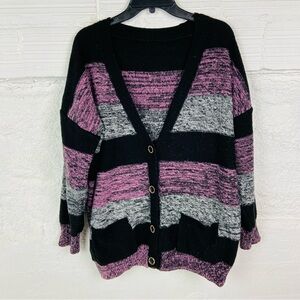 Unbranded Striped Black, gray & Pink Women's chunky knit Sweater size large